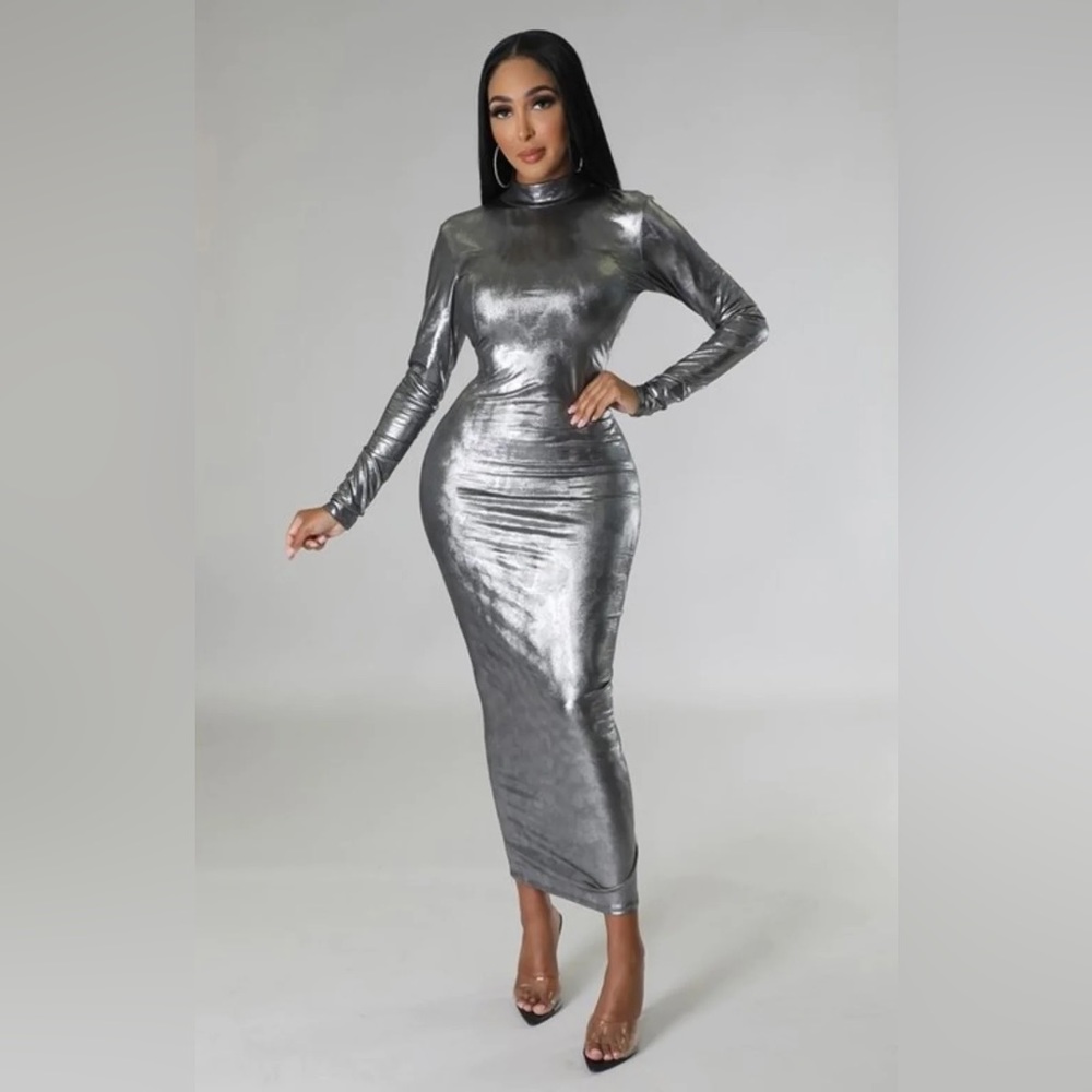 Metallic Sheen Open Back Dress